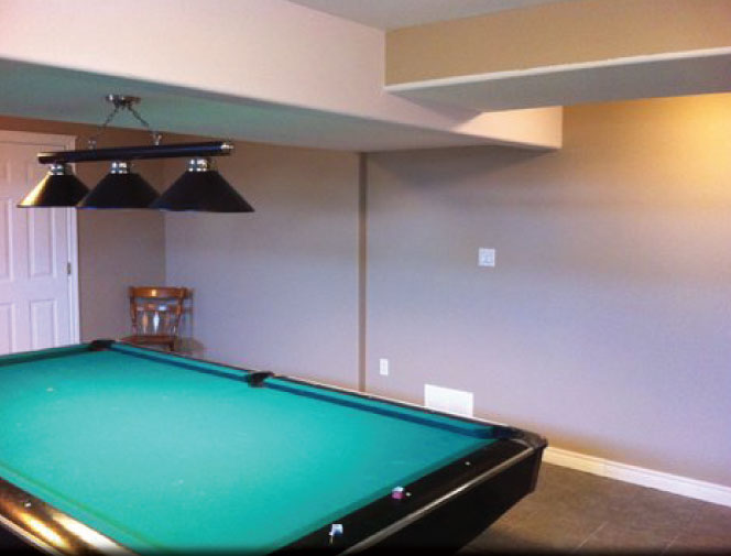 Room was re-painted, pool table light installed, and room is ready for use.
