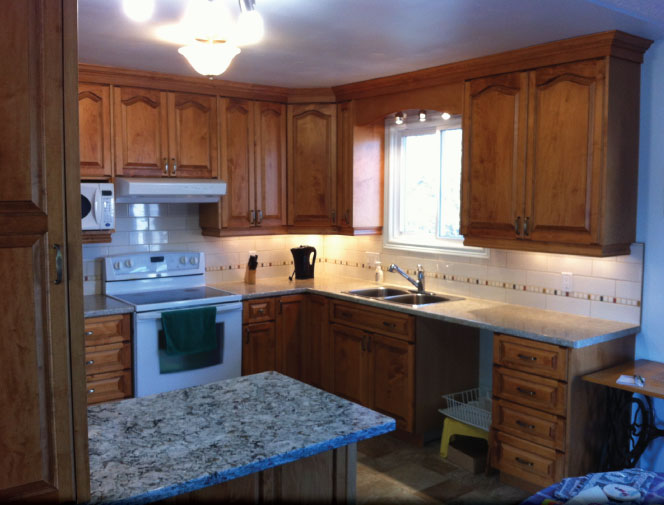 Left side view of the new kitchen and backsplash  - Smithville, ON