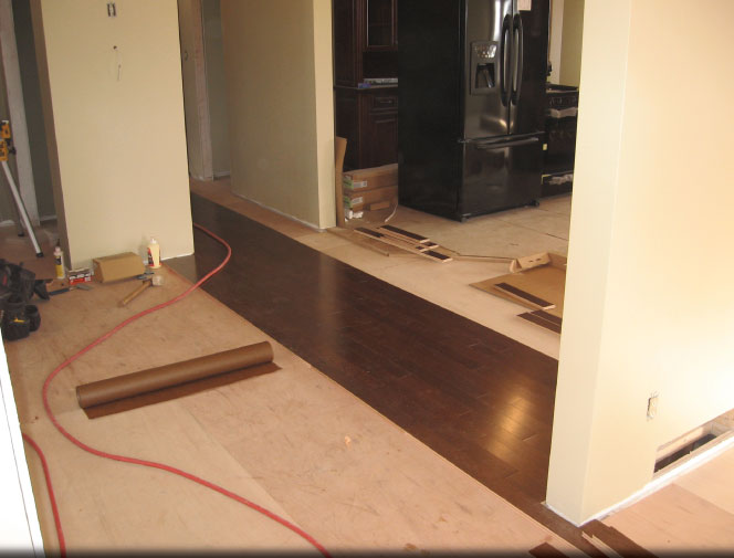 Beginings of 1300 sq. ft. hardwood install - dining room, living room, hallway & two bedrooms.